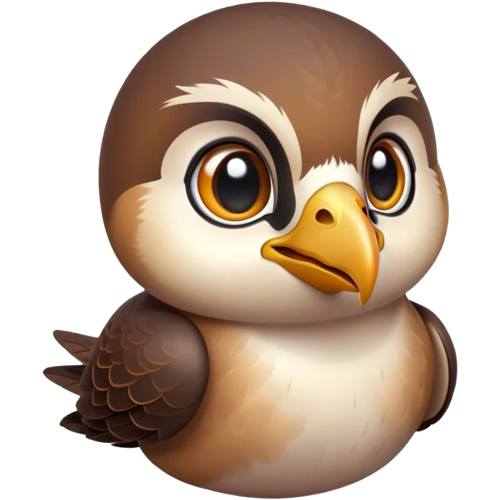 Cinematic Cute Falcon Portrait Emoji, Head tilted playfully and inquisitively, featuring a sleek, agile form with a delicately curved beak and round, sparkling eyes full of spirited charm, Simplified yet irresistibly adorable features, highly detailed, glowing with a warm, inviting glow, high shine, affectionate and lively, stylized with a touch of whimsical aerial grace, soft glowing outline, capturing the essence of a mischievous yet endearing falcon that seems as if it could dart out of the screen into your heart! emoji