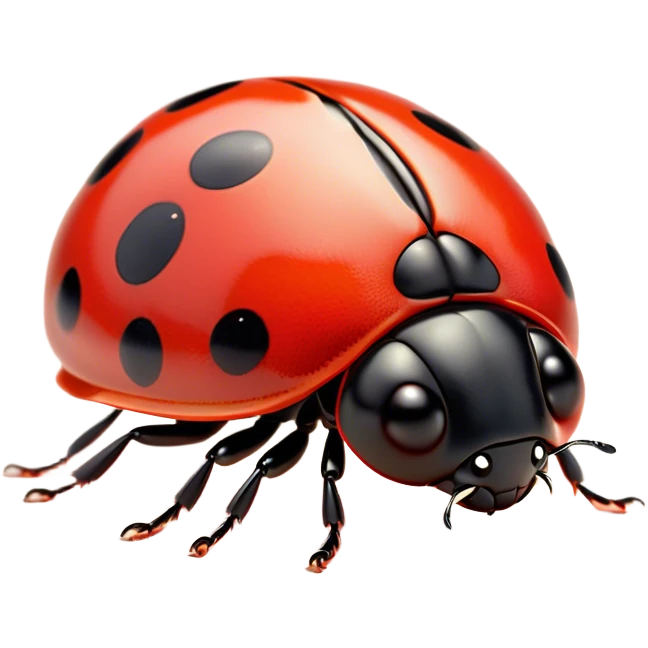 Cinematic Noble Ladybug Portrait Emoji, Poised and charming, with a tiny, rounded red shell adorned with crisp black spots, delicate antennae, and bright, observant eyes, Simplified yet sharply detailed features, highly detailed, glowing with a soft, scarlet radiance, high shine, intelligent and spirited, stylized with an air of natural whimsy, focused and alert, soft glowing outline, capturing the essence of a watchful ladybug that appears ready to scuttle out of the screen with effortless grace! emoji