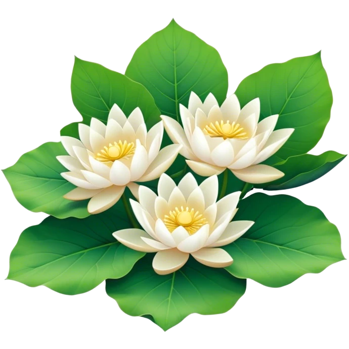 bouquet white Nymphaea lotus,stem, lotus leaf emoji