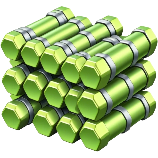 A bundle of uranium fuel rods used in a nuclear reactor, with a metallic structure and cylindrical rods, arranged in a hexagonal grid, futuristic and industrial style emoji