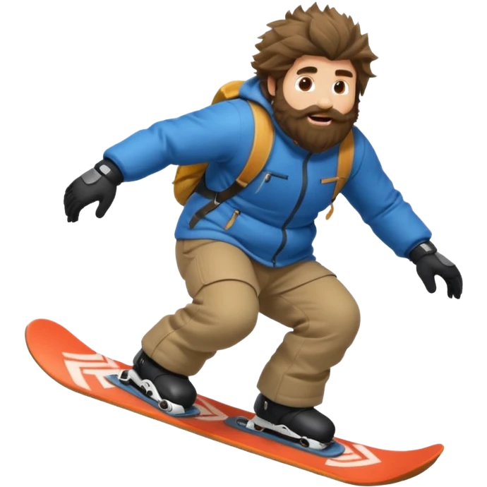 big round super harry guy snowbording down mountain haryyer more hair on his bcak and face emoji