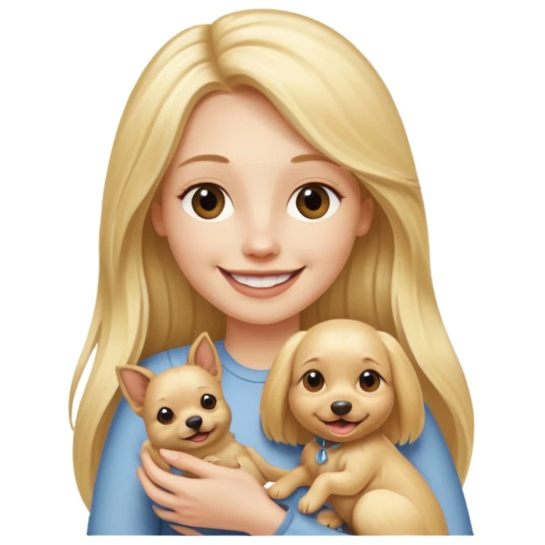 pale-skinned woman with very long blonde hair holding a dog emoji