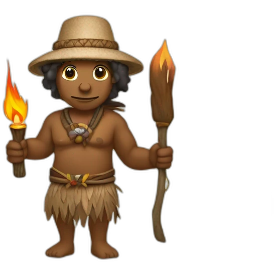Aborigine in the wood with torch in a hand emoji