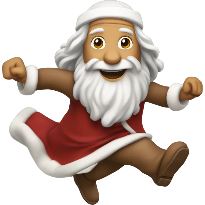Leonardo Da Vinci running, with a large stride and arms outstretched, in a santa costume emoji
