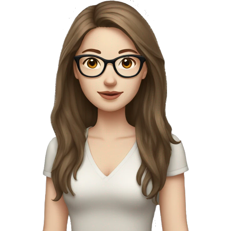 woman, pale skin, long length brown wolfcut hair, glasses emoji