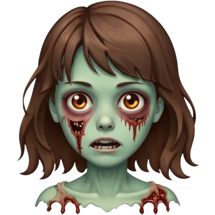 Zombie girl with medium wavy hair and bangs. emoji