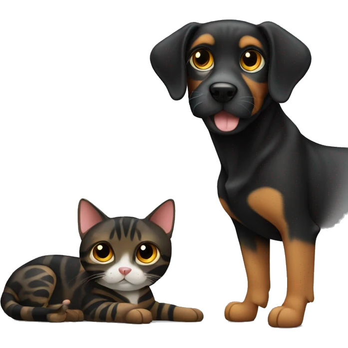 Black dog and bengal cat together emoji