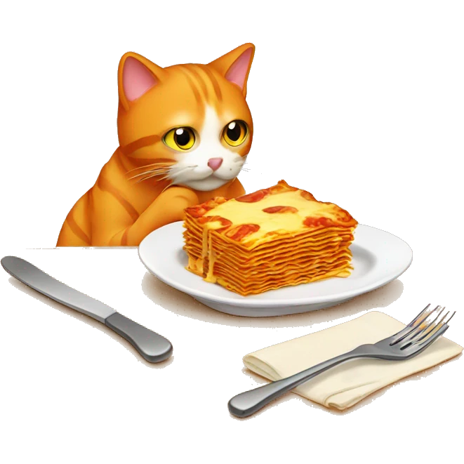 Orange cat eating lasagna emoji