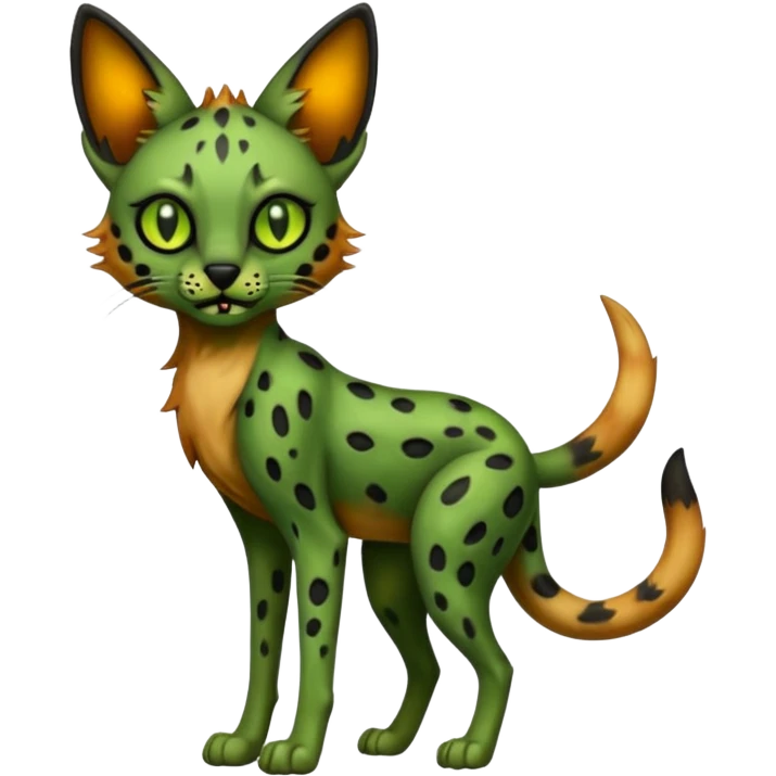 Eldritch green-fiery Dark-deep-blackish-Greenish Zombie-serval, full body emoji