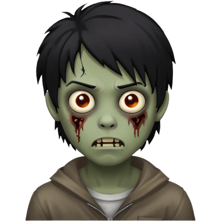 Boy, zombie, black hair, medium long, emo, shaggy, dark, spooky, creepy expression emoji emoji