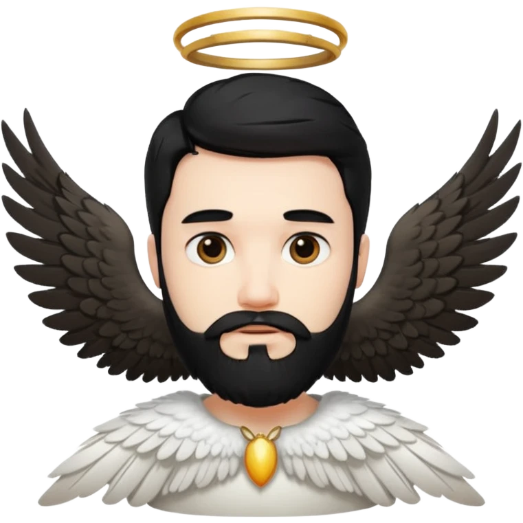 black hair, bearded man angel emoji