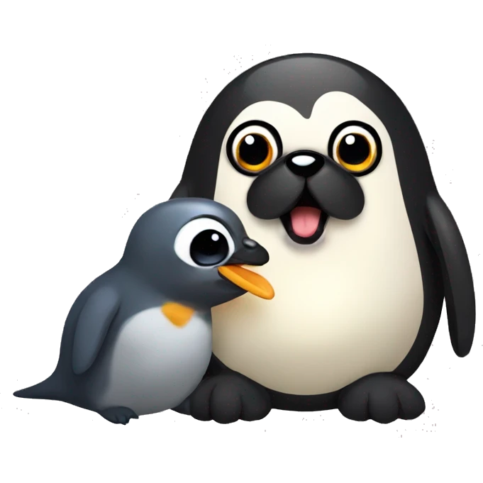 Pug biting penguin emoji