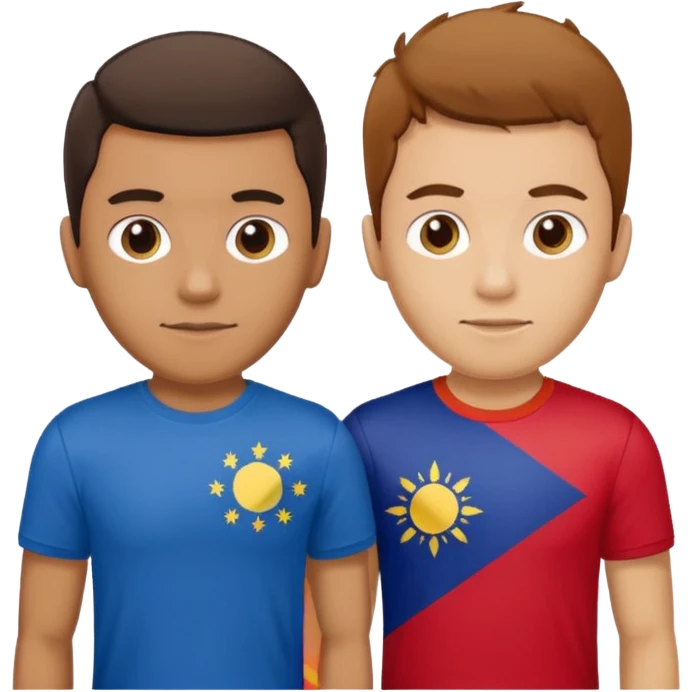 2 male Best buds , one in showing Philipines flag tshirt, one is showing Spanish flag in tshirt emoji