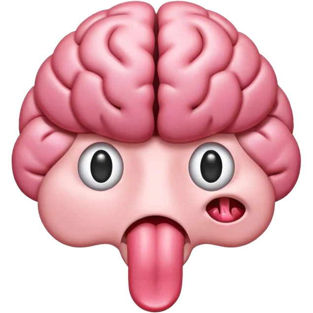 Tongue sticking out of brain with extra grey matter and sopping emoji