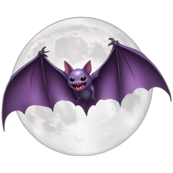 purple dripping vampire bat wings flying  in front of large realistic white and grey full moon emoji