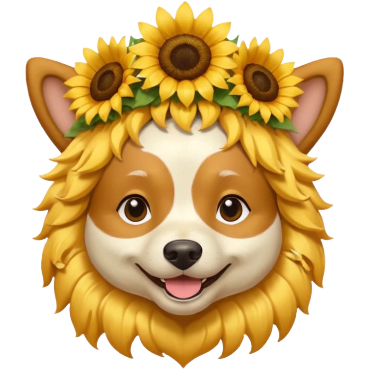 dog sitting with sunflower crown emoji