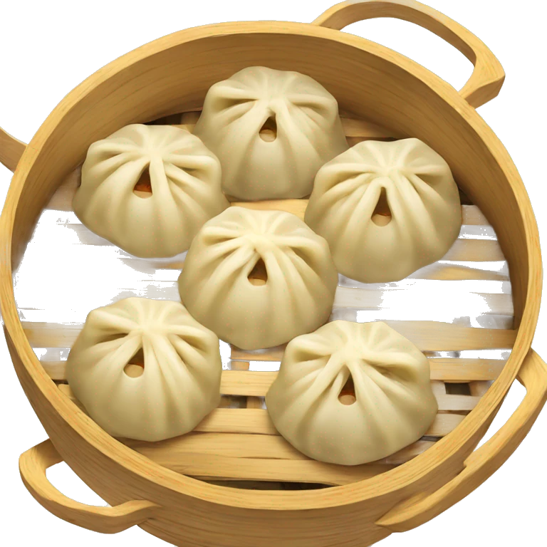 5 chinese dumplings in a bamboo steamer emoji