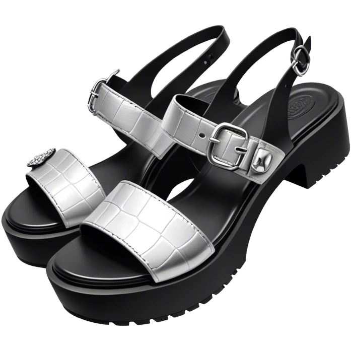 Black platform croc sandals with silver charms emoji