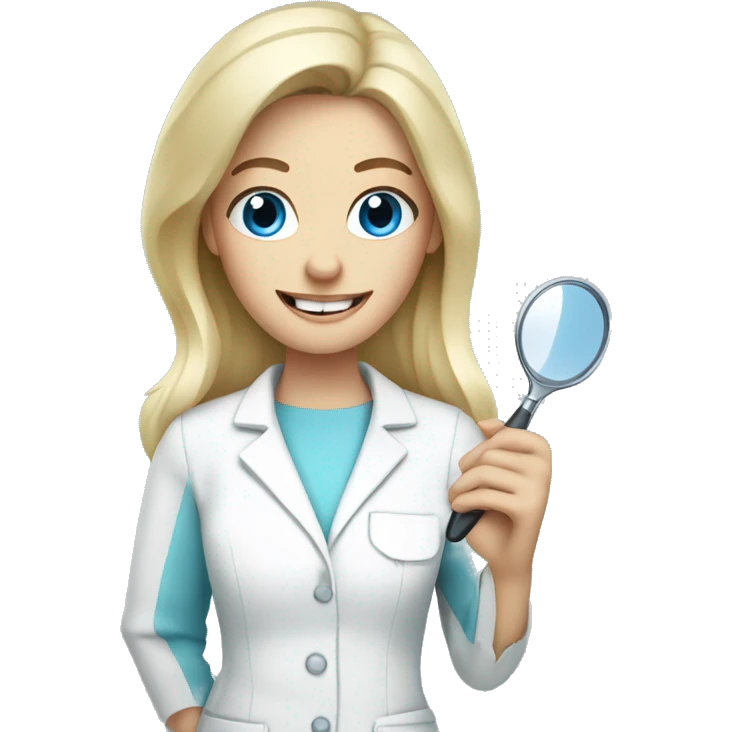 blonde dentist blue eyes holding dental hand mirror emoji