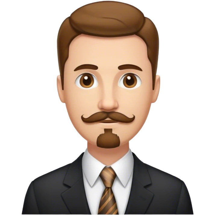 Tall white man with brown mustache and goatee in suit and tie emoji