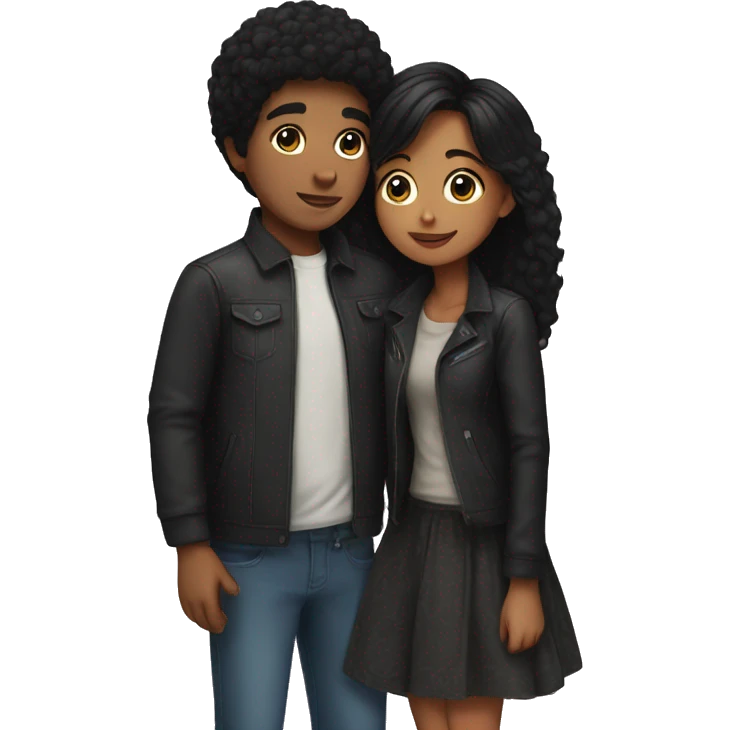 Black hair girl kissing black hair boy emoji