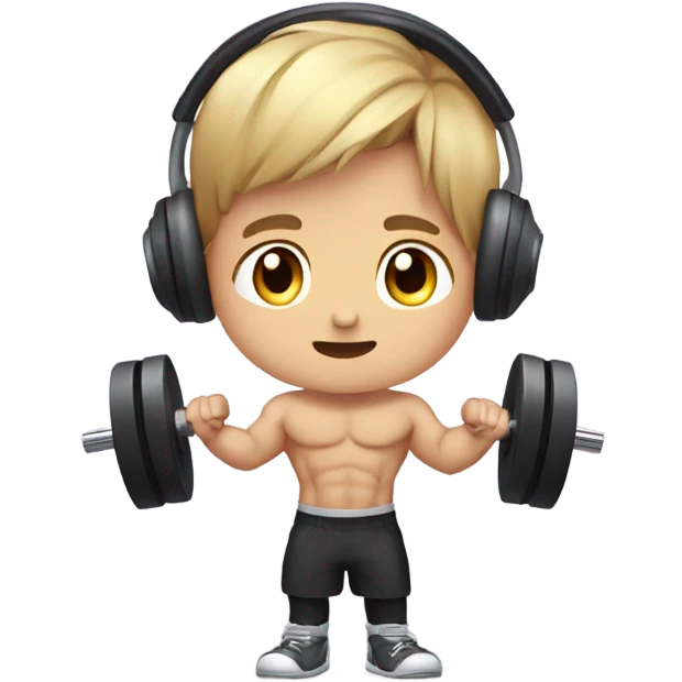 cute boy, dumbbell, headset, muscle, lovely emoji