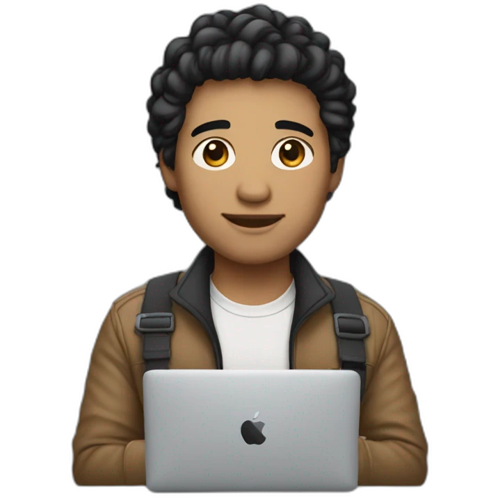 developer with macbook in front, light skin tone and black hair styled emoji