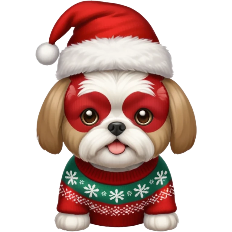 Small all OVER dark grey faced shih tzu christmas sweater hat emoji