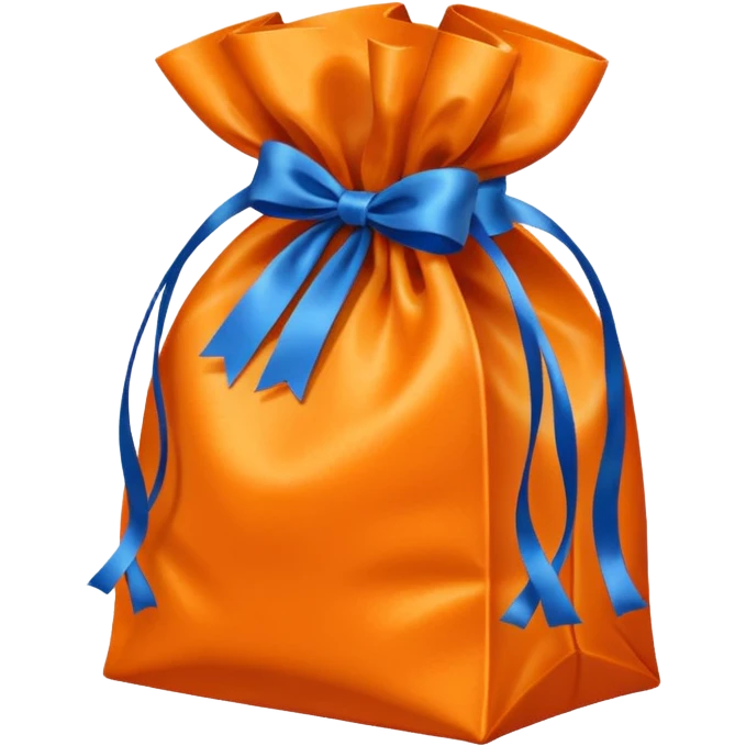 orange solid color gift bag with blue ribbon emoji