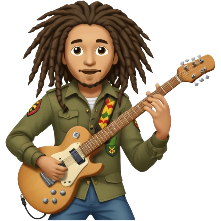  Bob Marley with dreadlocks play electric guitar heraldic crest emoji