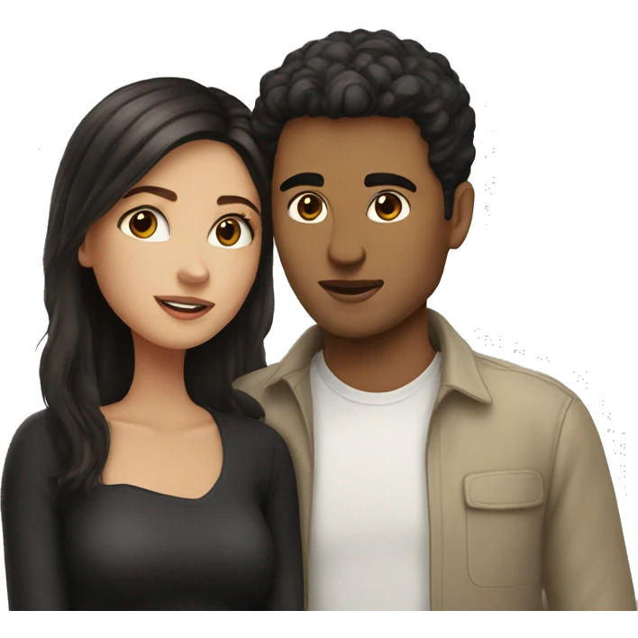 White couple with brown hair girl with black hair kissing emoji