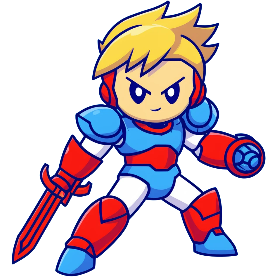Megaman Zero robot with red armor, blonde hair, and Z-saber sword emoji