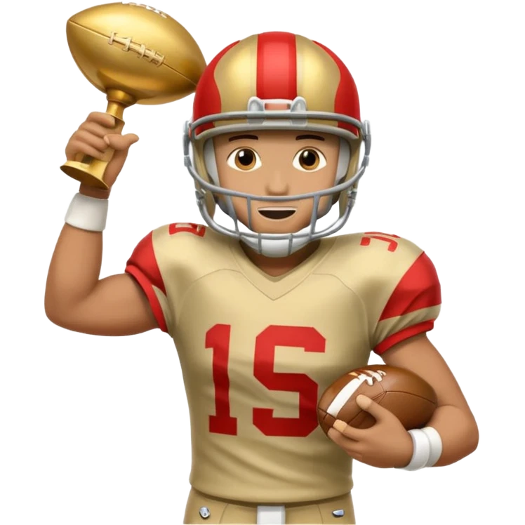 football player trophy gold old helmet player giving stiff arm knee up emoji