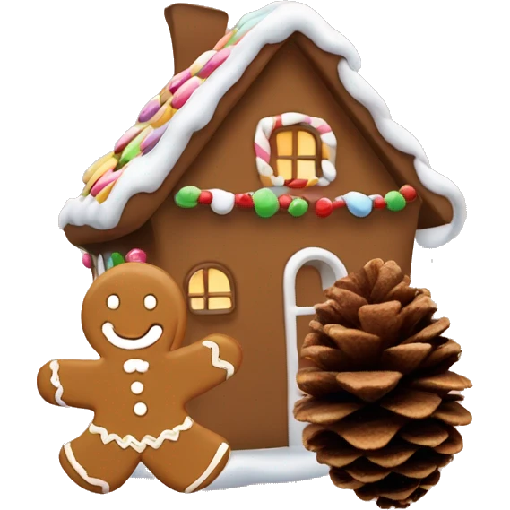 A pine cone and gingerbread house emoji