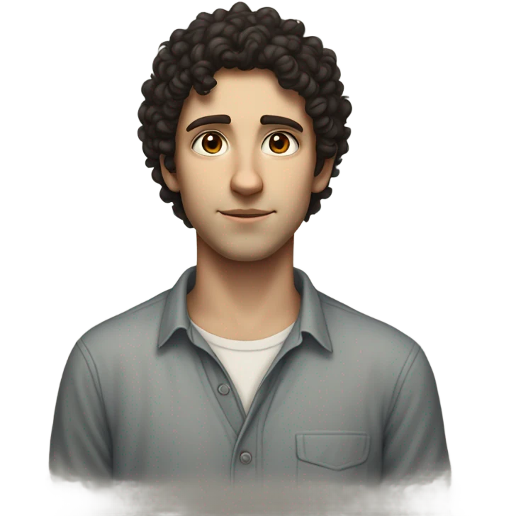 "A young man with dark curly hair, pale skin, and a thin build. He has a humble, thoughtful expression and wears simple, slightly worn clothing. A subtle Star of David appears nearby." emoji