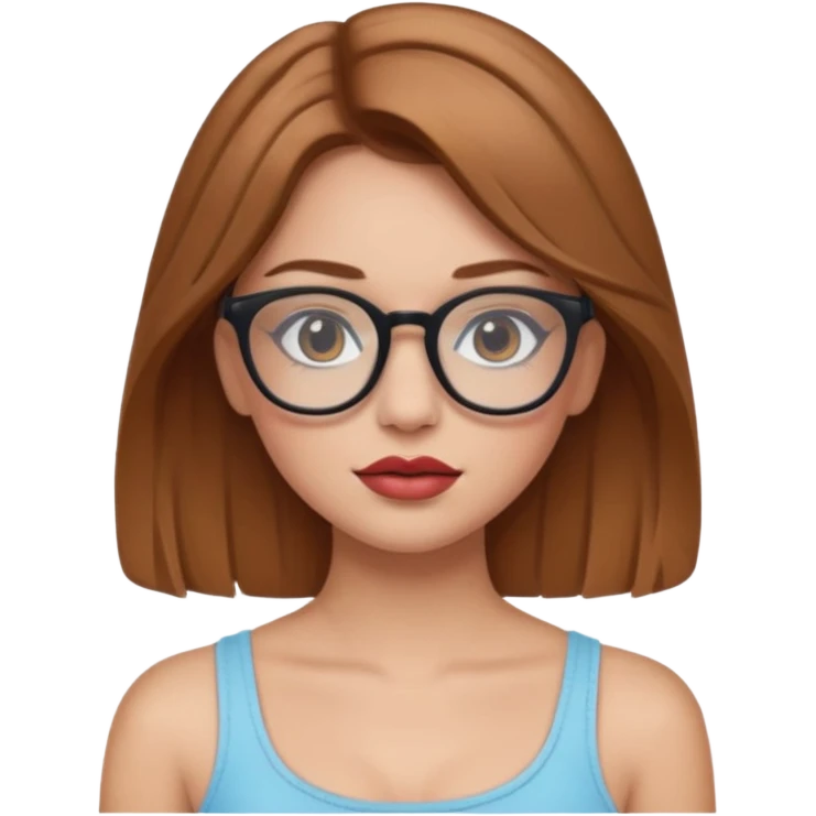 Hafif kahverengi saçlı, beyaz tenli, gözlüklü, crop giyinen ,dolgun dudaklı,makyajlı bir kiz emoji
