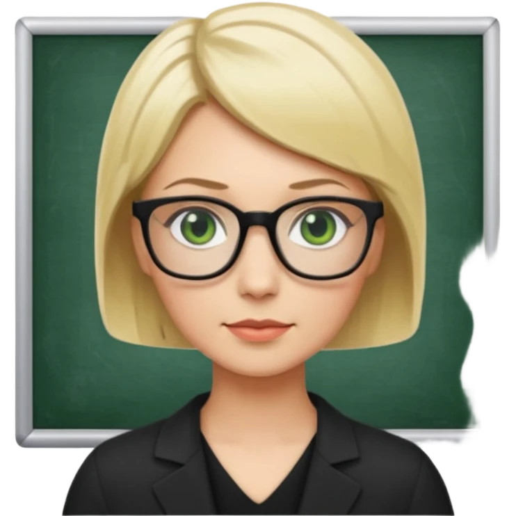 blonde teacher with short hair and green eyes and black glasses emoji