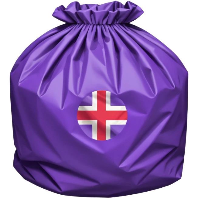 purple trash bag with small Swiss flag, octagonal sticker shape, no text emoji