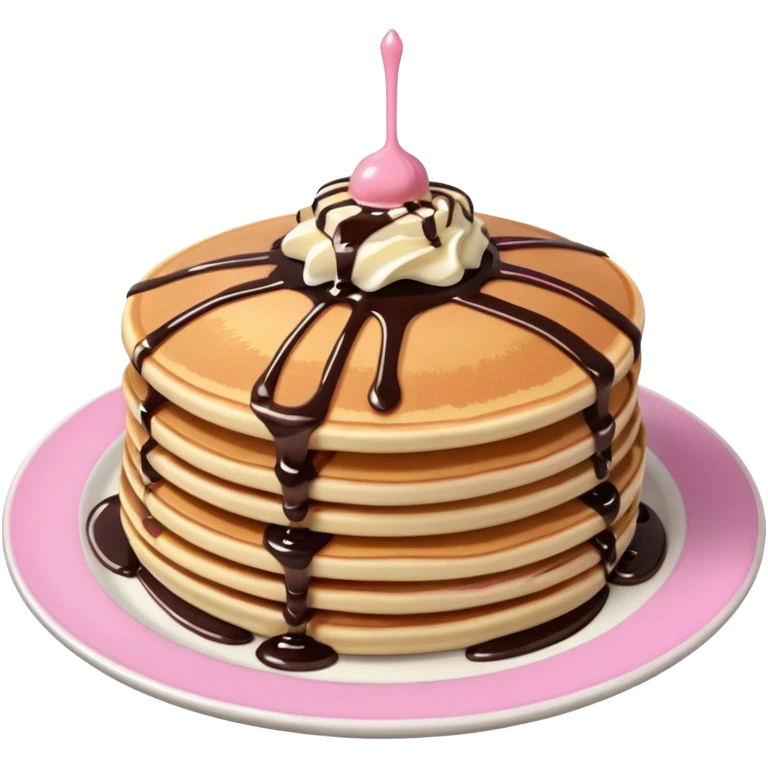 Pancake with pink cream and chocolate  emoji