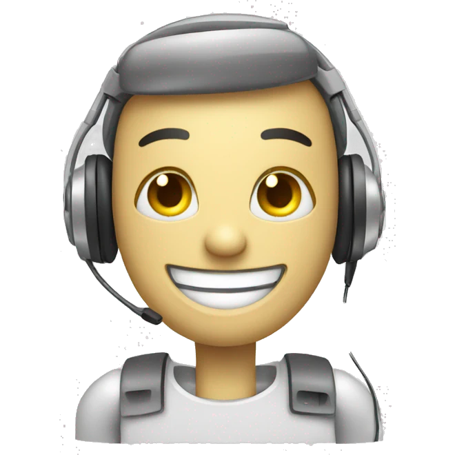 A friendly robot sales rep smiling and wearing a headset emoji