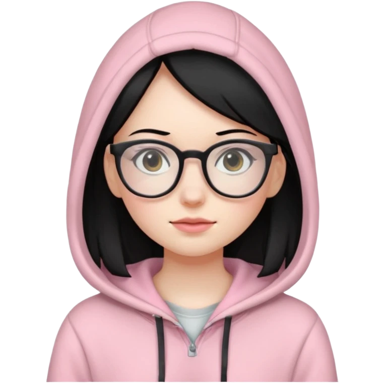 Girl wearing light pink hoodie with glasses pale skin and black hair emoji
