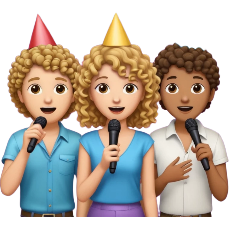 3 amigas en un karaoke cantando una chica rizada y las oreas pelo liso emoji