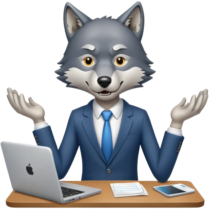 wolf in business clothes feeling the pressure of marketing online emoji