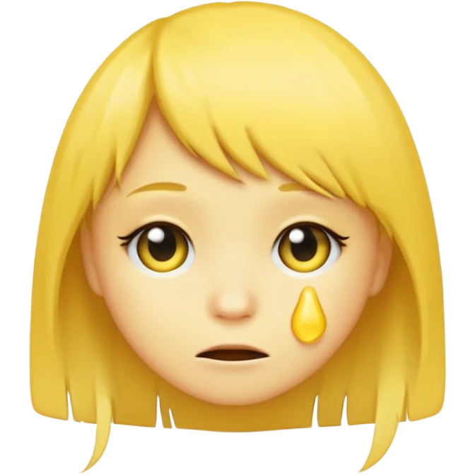 classic yellow emoji with a tear and side-swept bangs, emo style emoji