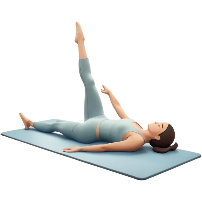 A person performing a Pilates exercise on a mat in a clean, modern studio. The focus is on core strength and flexibility, with a neutral, calming color palette. Simple equipment like a reformer machine and a soft, tranquil background enhance the feeling of controlled movement and focus. emoji
