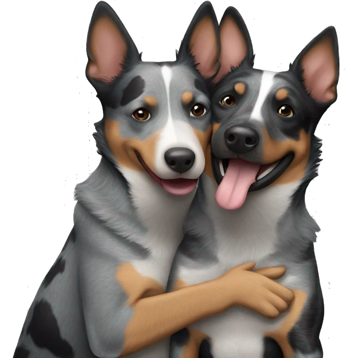 Two australian cattle dogs hugging emoji