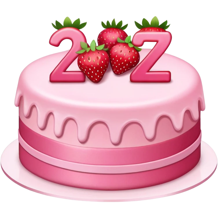 Pink cake with strawberries and the number 27  emoji