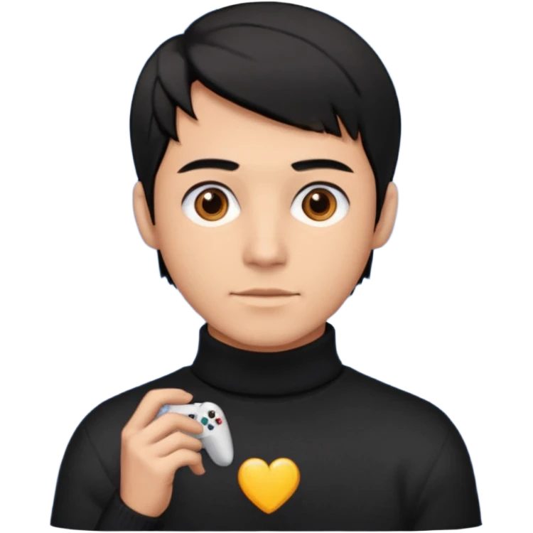 Создай эмодзи, внешность гаммин, мужчина, 26 лет, стрижка side-part, чёрные волосы, карие глаза, свитер-гольф, смуглый цвет кожи emoji