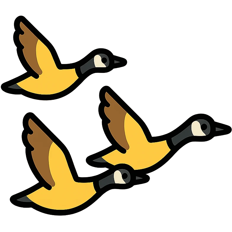 small Canadian geese flying in a classic V formation, lead goose at the right, easily identifiable as Canadian geese, for encouragement emoji