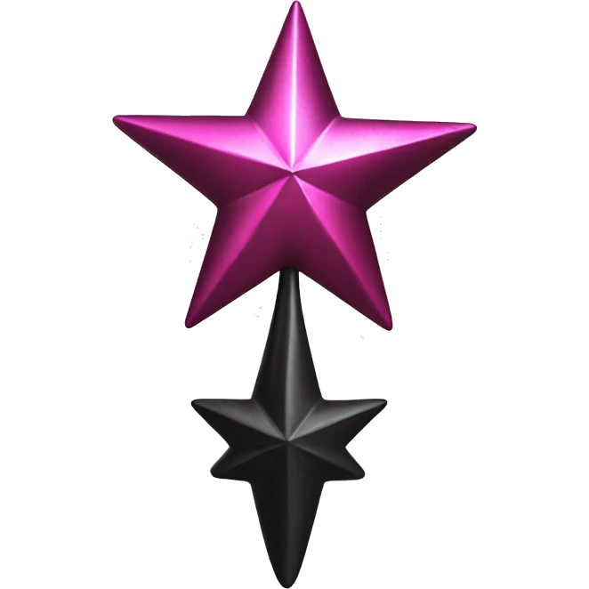 Realistic isolated black and pink metallic star christmas tree topper. emoji